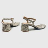 Snake Low Block Heel Sandals White