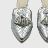 Woven Tassled Mules Silver