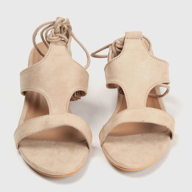 Asymmetrical Wrap Around Tassle Sandals Cream