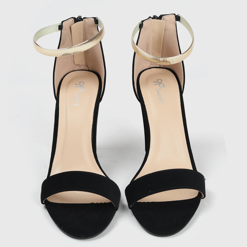 Embellished Ankle Strap Suede Sandals Black