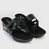 Stud Embellished Toe Wedges Black Side Angle