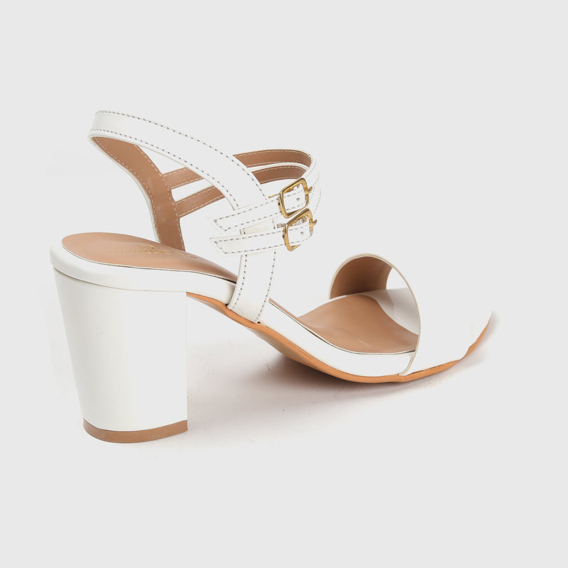 Ankle Strap Patent Block Heel Sandals White