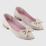 Bold Bow Faux Leather Flats Grey Side Angle