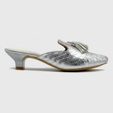 Woven Tassled Mules Silver