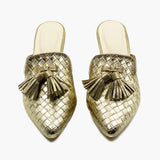 Woven Tassled Mules Gold