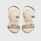 Snake Detail Block Heel Sandals Beige