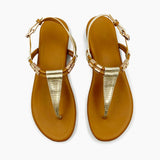 Textured T Bar Sandals Gold Rust