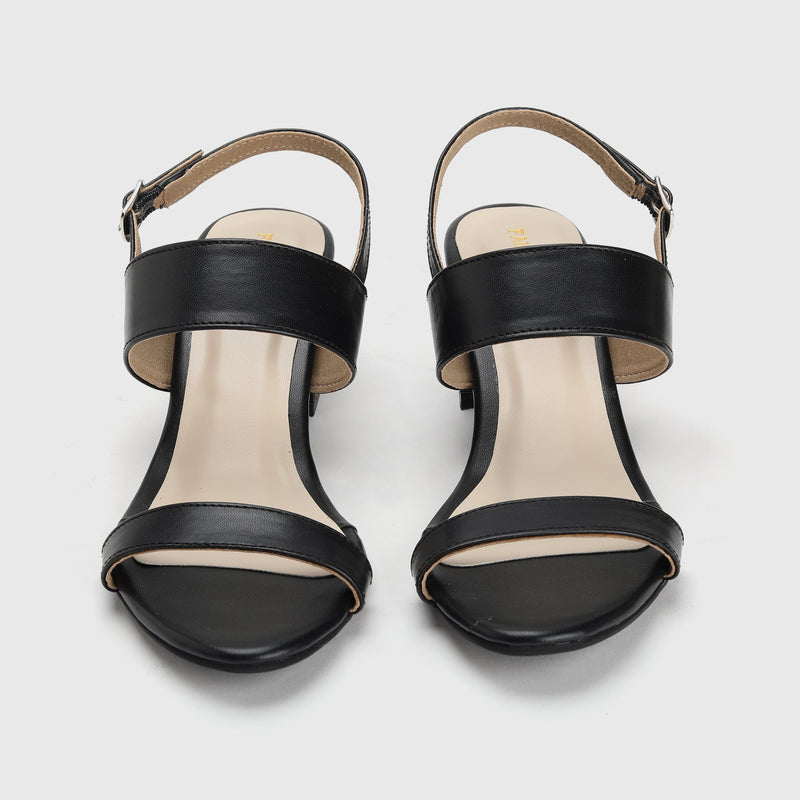 Snake Detail Block Heel Sandals Black