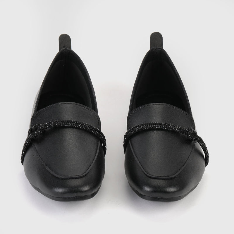 String Embellished Shoes Black