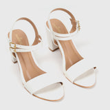 Ankle Strap Patent Block Heel Sandals White Side Angle