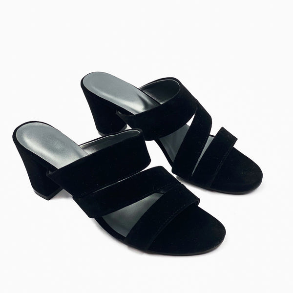 Bold Suede Strap Sandals Black Side Angle