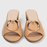 Buckle Embellished Mules Tan