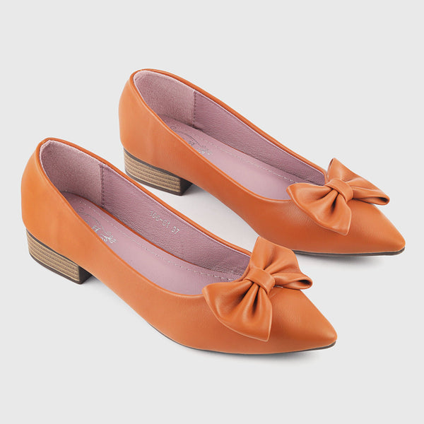 Bold Bow Faux Leather Flats Brown Side Angle