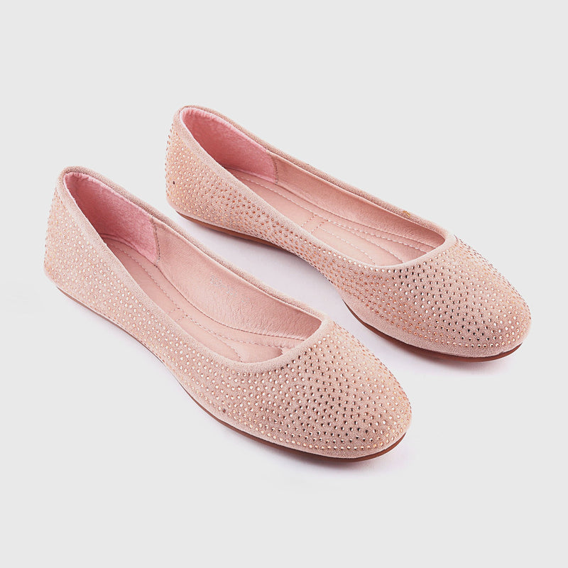 All Stud Embellsihed Flats Pastel Pink Side Angle