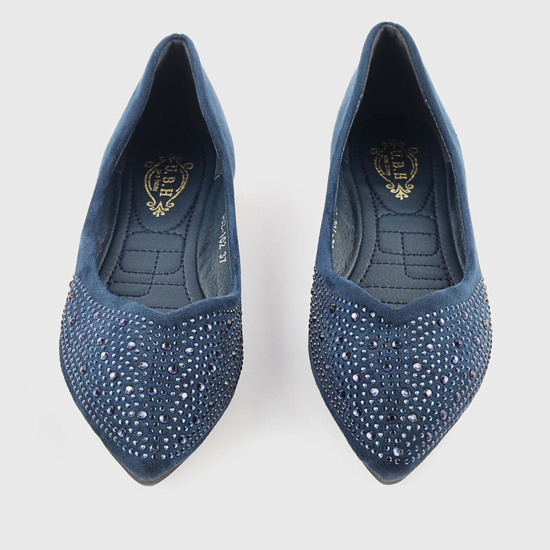 Stud Embellished Pointed Flats Navy