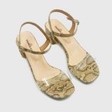 Snake Low Block Heel Sandals Beige Side Angle