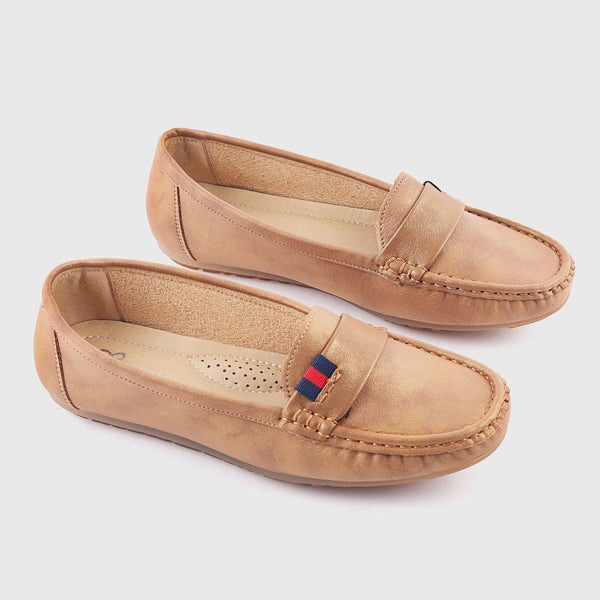 Shimmer Round Toe Loafers Light Brown Side Angle