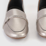 String Embellished Shoes Metallic Grey