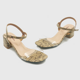 Snake Low Block Heel Sandals Beige