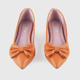 Bold Bow Faux Leather Flats Brown