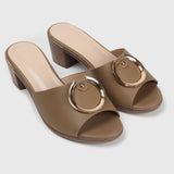 Buckle Embellished Mules Olive Side Angle