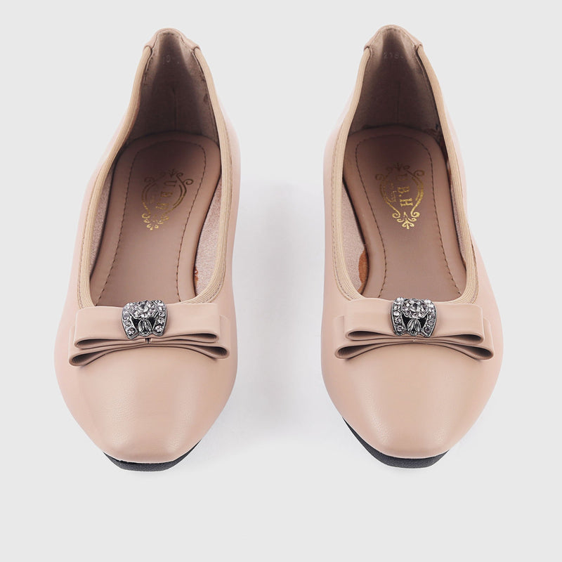 Petite Bow Embellished Flats Beige