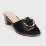 Buckle Embellished Mules Black