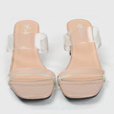 Symmetrical Clear Strap Slip Ons Nude