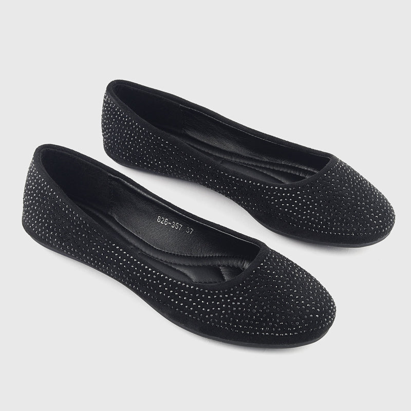 All Stud Embellsihed Flats Black Side Angle