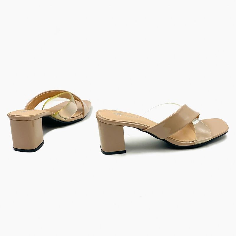 Basic Cross Detailed Heels Nude