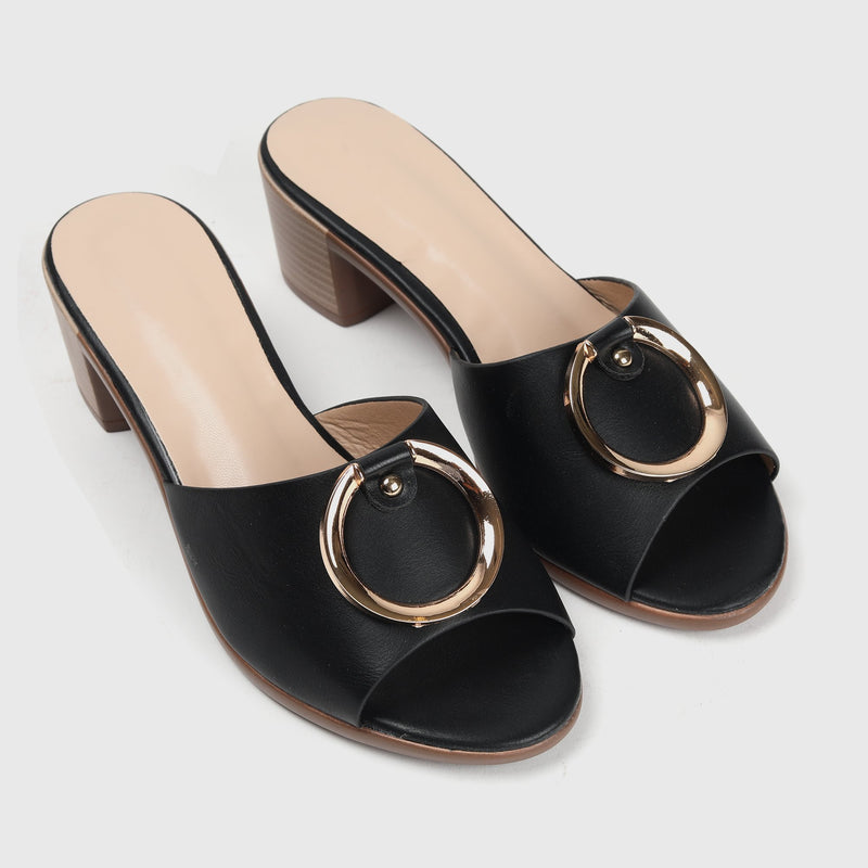 Buckle Embellished Mules Black Side Angle