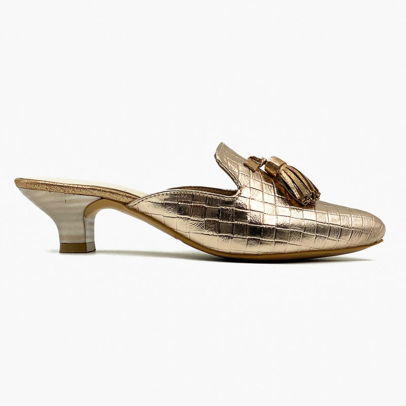 Woven Tassled Mules Champagne