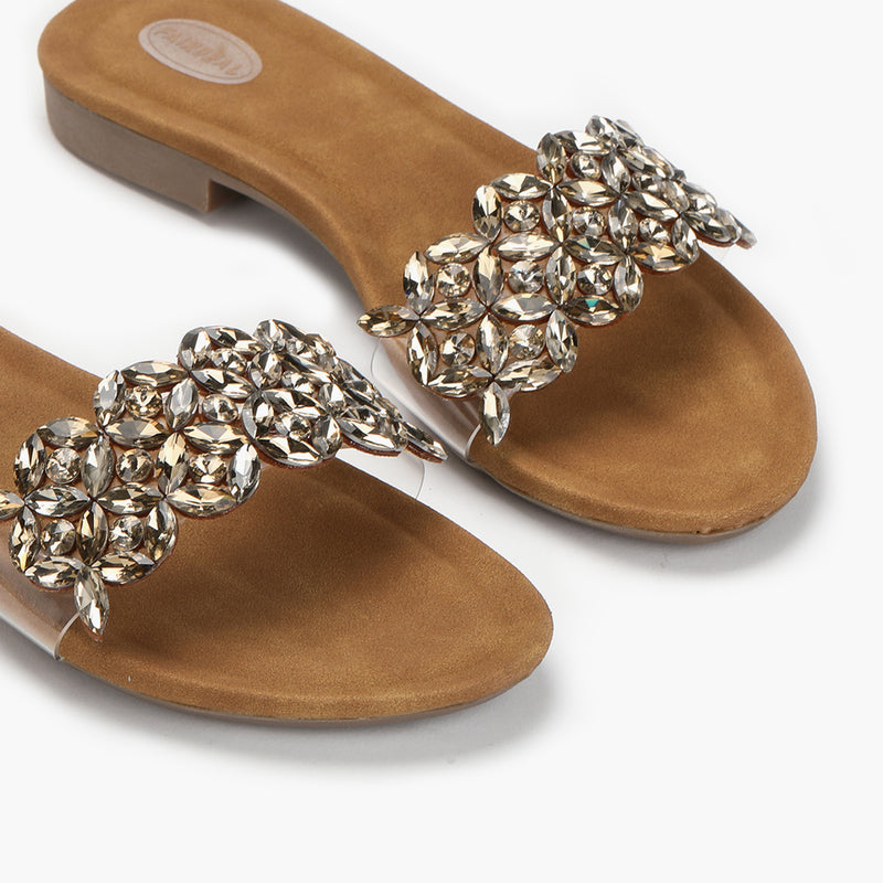 Embellished Slides tan side angle zoom