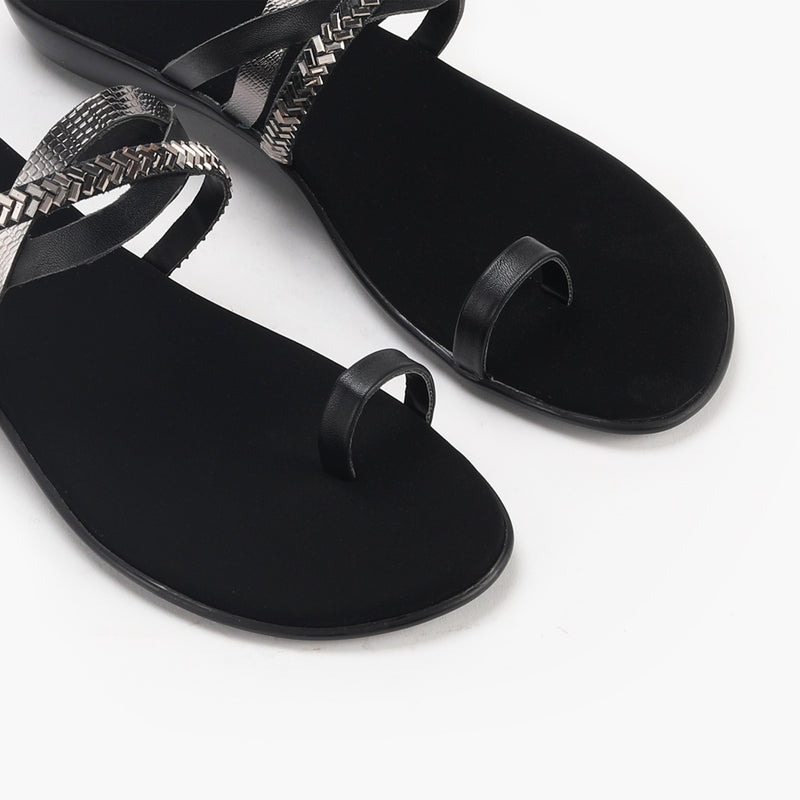 Criss Cross Open Toe Slides black side angle zoom