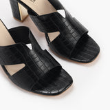 Symmetrical Strap Croc Print Sandals black side angle zoom