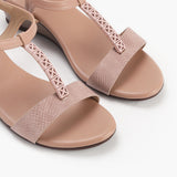 T-Bar Wedge Sandals pink side angle zoom