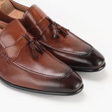 Chiseled Toe Tassle Slip Ons brown side angle zoom