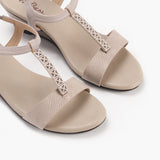 T-Bar Wedge Sandals stone side angle zoom