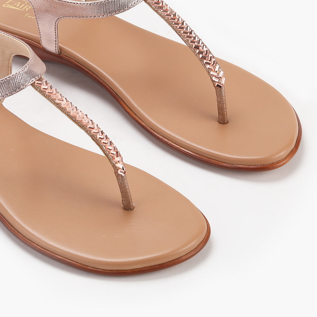 Buy The Label Life Solid Tan & Gold T-strap Sandals Online