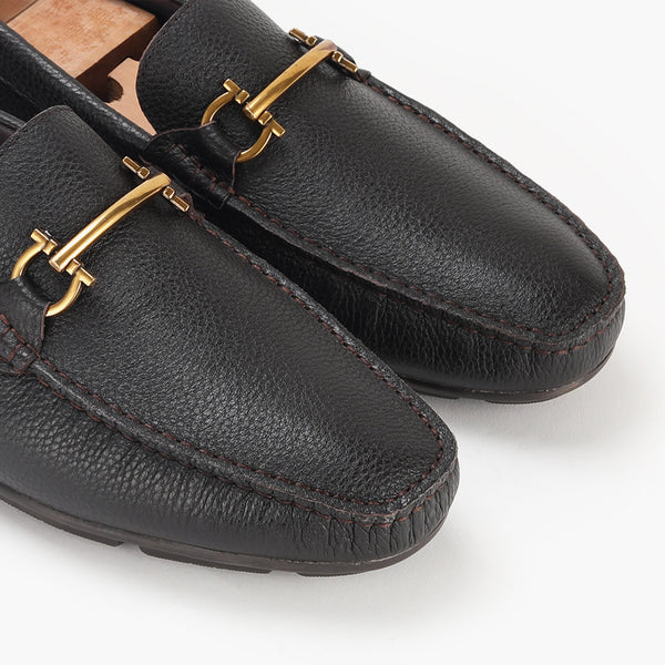 Horsebit Gold Buckle Loafers coffee side angle zoom